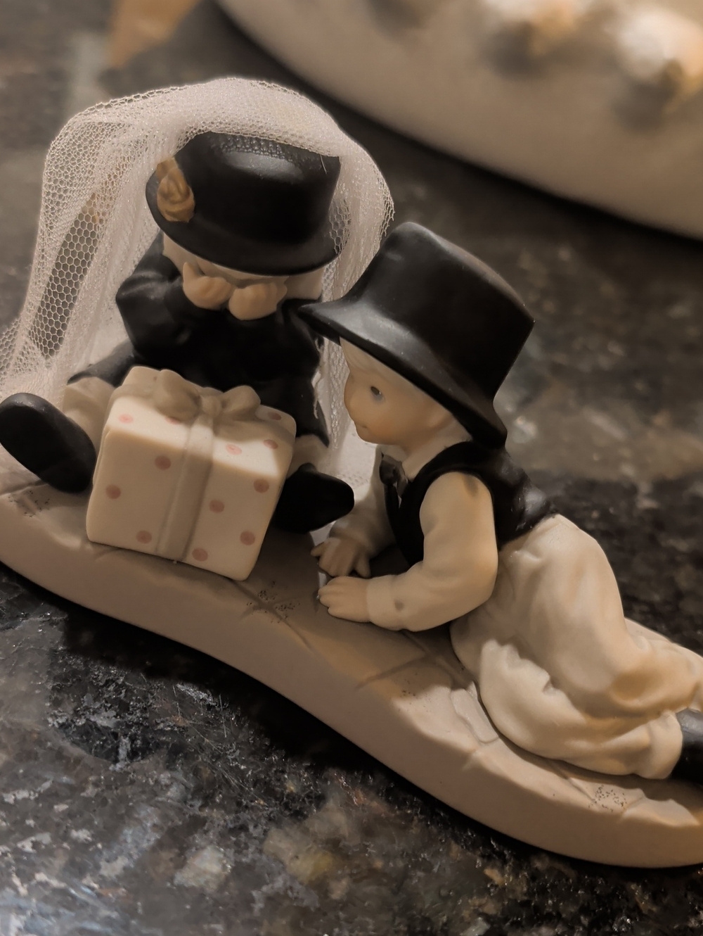 Wedding Cake Topper Figurine in Black and White